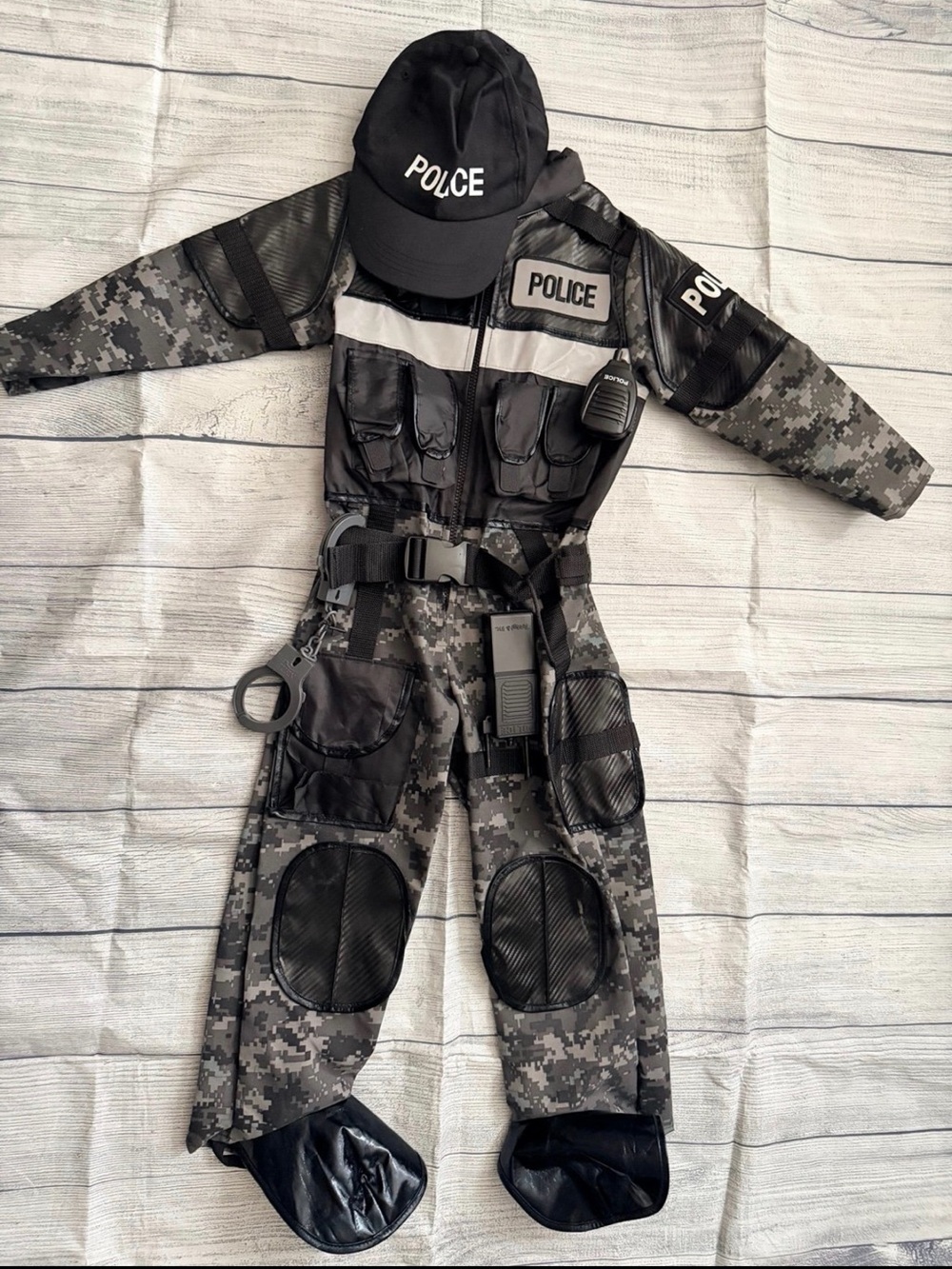 Kids Black & Gray Police Officer Costume with Cap